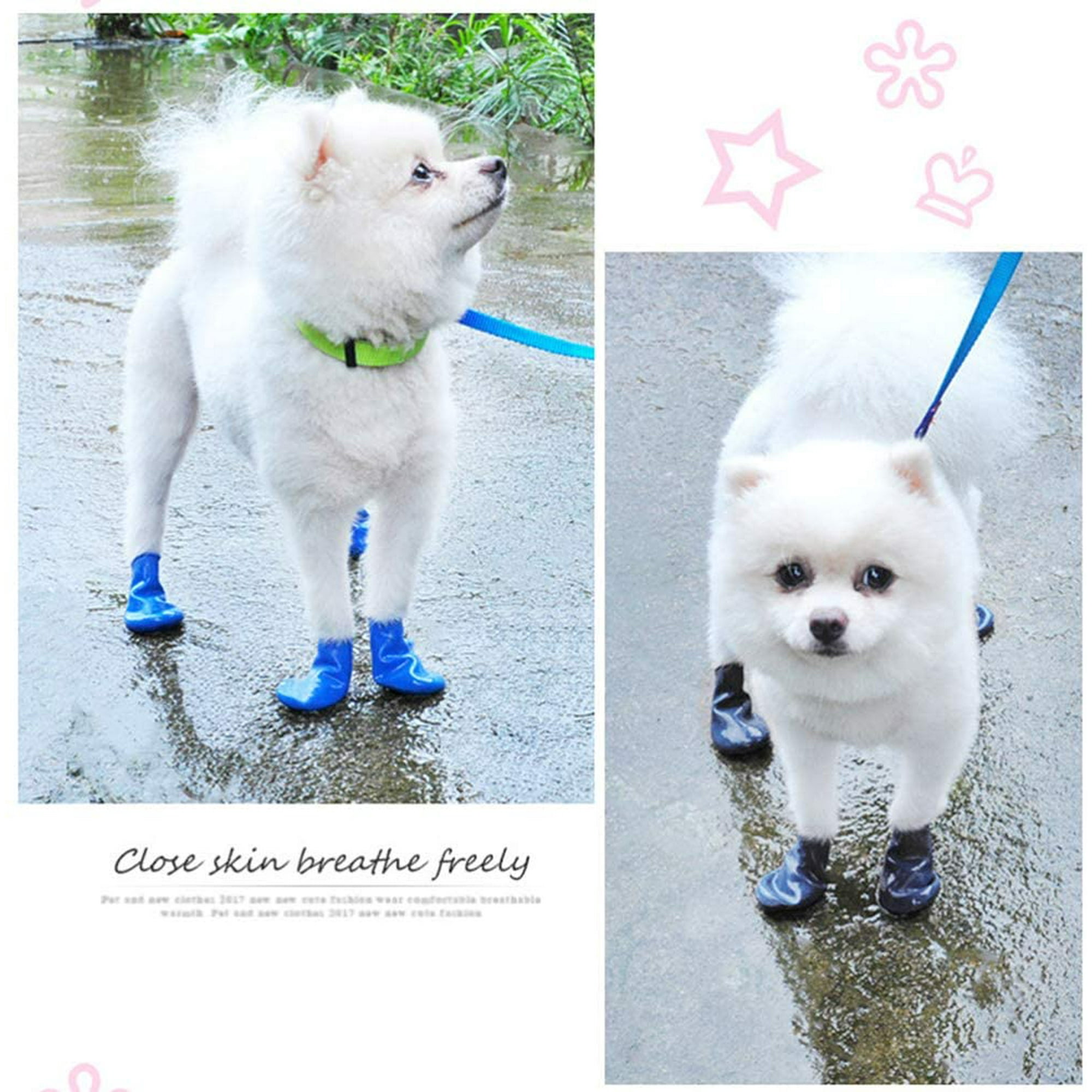 4pcs Waterproof Dog Boots Dog Outdoor Shoes Non Slip Pet Rain Boots Rubber Pet Paws Cover Balloon Booties for Snow Rain Day Middle and Small Dogs Blue S Walmart