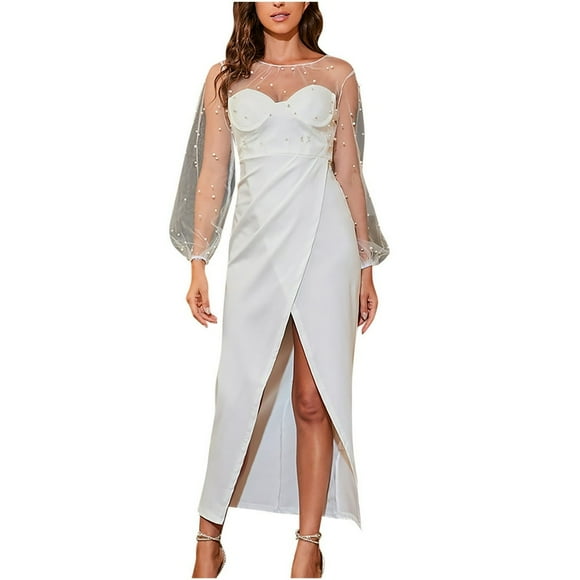 Womens White Formal Dresses Split Strapless Backless Lace Prom Evening Long Dress Homecoming Dresses