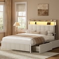 thumbnail image 1 of GUNAITO Queen Bed Frame with Storage Headboard, 2 Drawers Platform Upholstered LED Bed Frame with USB Ports & Outlets Beige, 1 of 9