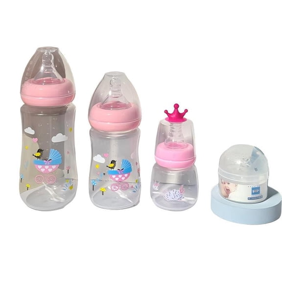 BUTOMKY Wide Neck Anti-Colic Baby Bottle 4 Pack Set(2oz /6oz /10oz), Natural Flow Anti-Bloating Feeding Bottles with Silicone Nipple, BPA Free Leak-Proof Baby Milk Bottles for Newborn 0m
