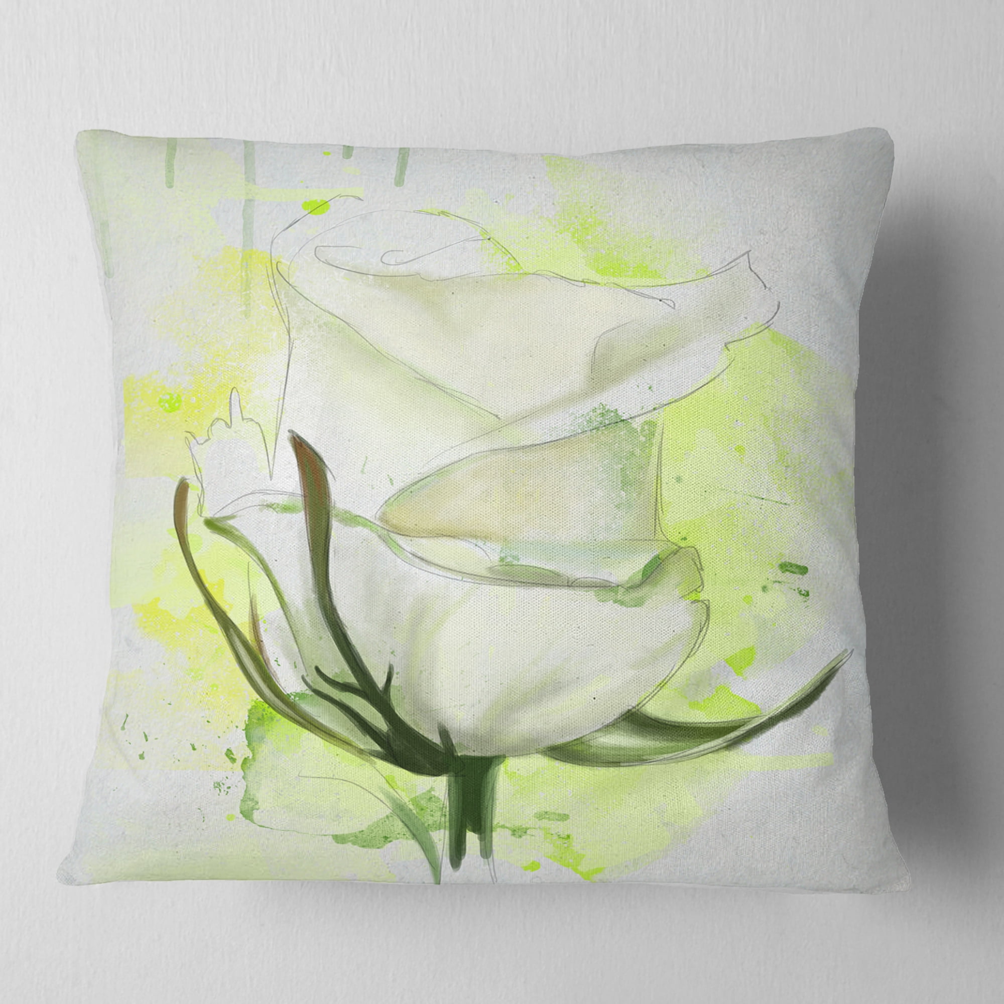 Designart White Roses Watercolor Sketch - Floral Throw Pillow - 16x16