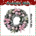 thumbnail image 3 of HomelyJoy Candy Cane Christmas Wreath for Front Door, 14 Inch Artificial Wreath with Pom-Poms, Red Bow & Berries, All-Weather Outdoor Holiday Decor for Home and Window, 3 of 9