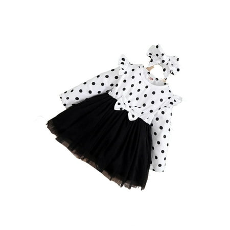 

Cute Polka Dot Round Neck A Line Long Sleeve Black and White Baby Dresses (Baby s)