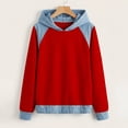 thumbnail image 4 of Yigetop Hoodie Sweatshirt for Women Women's Denim Patchwork Hoodies Sweatshirts Cute Long Sleeve Soft Casual Pullover Cute Shirts for Women Red L, 4 of 4