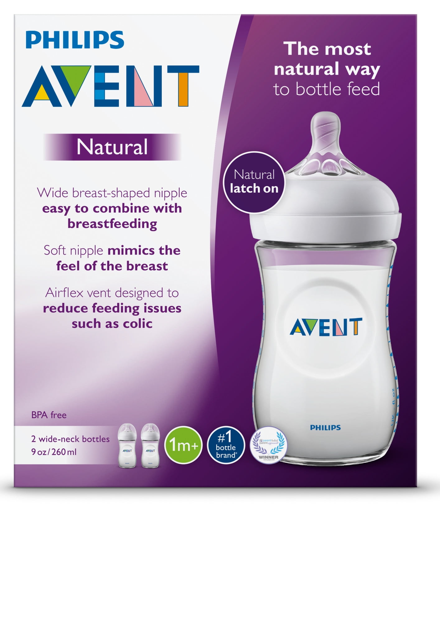Philips Avent Natural Baby Bottle Clear 9 oz 2 Ct 