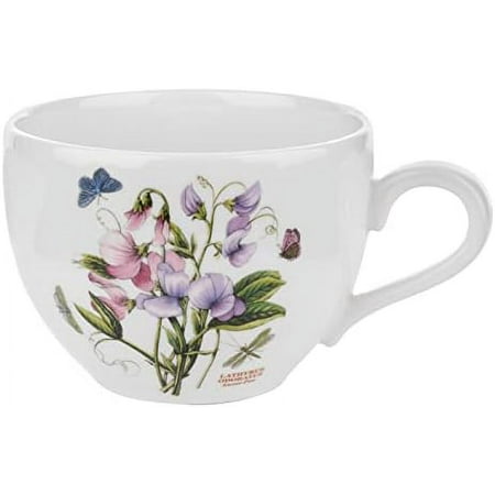 

Garden 20 Ounce Jumbo Cup - White With Floral Design - Laurel Leaf Border - Chili Mug Soup Crock - Dishwasher Microwave Warm Oven And Freezer Safe -