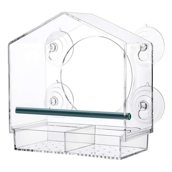 Acrylic Window Bird Feeder Large Size with Suction Cup Detachable Tray with Drain Hole Bird House for Bird Watching