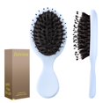 thumbnail image 1 of Cepillo de pelo Jurrissa Mini con cerdas de jabalí, tamaño de viaje, para mujeres, hombres y niños, portátil, pequeño, ideal para bolsos y bolsillos, para alisar y dar brillo (1 paquete, azul), 1 of 1
