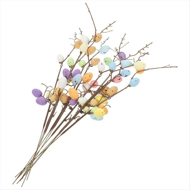 10 Ramas de Huevos de Pascua, Centros de Mesa para Fiestas de Pascua, Huevos de Pascua de Plantas Artificiales