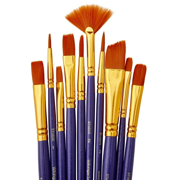 KINGART® Studio All-Purpose Art, Craft & Hobby Brown Nylon Paint Brushes, Set of 10