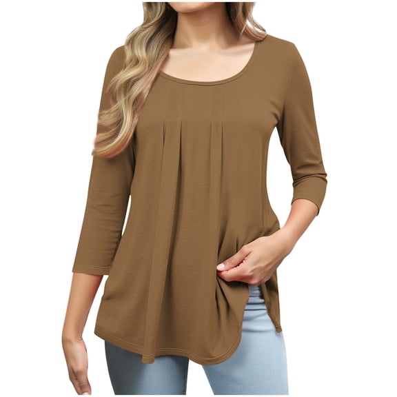 gakvbuo 3/4 Sleeve Tunics Tops For Women Tunic Tops To Wear With Leggings Crewneck Pleated Long Loose Pullover T-shirt Dressy Flowy Blouses S-2XL