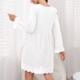 thumbnail image 4 of Vestido de mujer de una pieza de encaje con cuello en V, manga larga, color puro con bolsillos para oficina en casa, 4 of 6