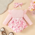 thumbnail image 3 of FYMNSI Baby Girl Clothes Ruffle Long Sleeve Romper with Headband Infant Newborn Girl Ribbed Bodysuit 0-3 Months, 3 of 5
