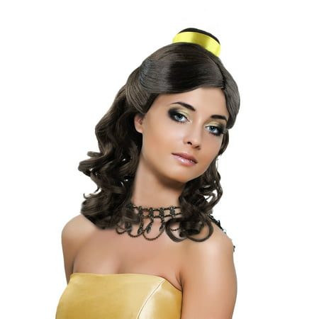 Princess Belle Wig Long Curly Wave Hair with Ribbon for Cosplay Costume Party Dress Up Halloween (Dark