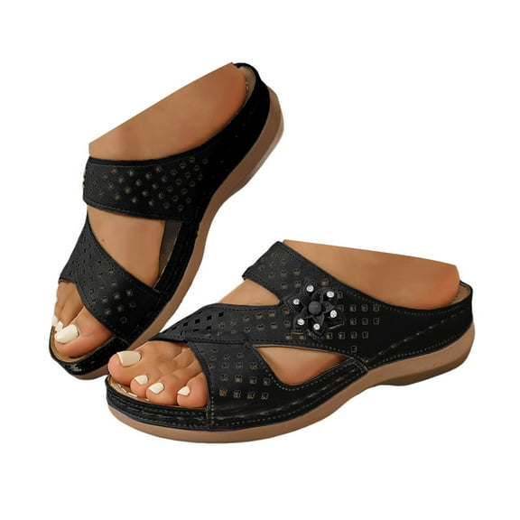 Dakaela Womens Sandals Comfortable Orthopedic Wedge Slides Platform Summer Beach Slip on Shoes