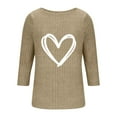 thumbnail image 4 of YUGYXL Womens 3/4 Sleeve Crew Neck T-Shirts Valentine's Day Spring Shirts Love Heart Printed Graphic Tees Khaki S, 4 of 5