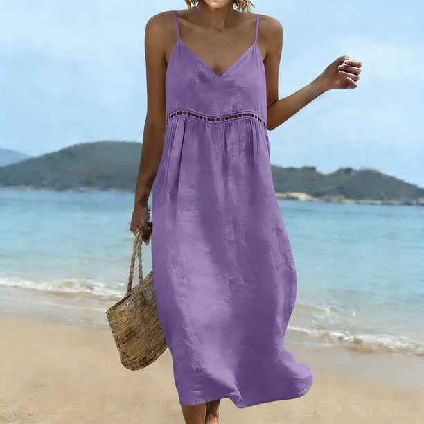 purple beach maxi dress Women's Cotton Linen Blend V Neck Spaghetti Strap Lace Trim Casual Summer Vacation Bohemian Dress TOPUUTP Club Dresses for Colour:WHITE %0D%0AYKK%20zipper%20(known%20as%20the%20most%20durable%20and%20reliable%20zippers%20manufactured%20today)