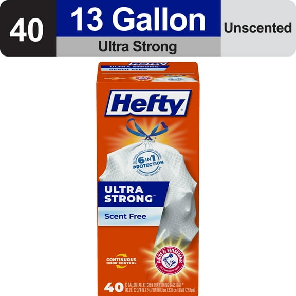 Hefty Ultra Strong Tall Kitchen Trash Bags, Unscented, 13 Gallon