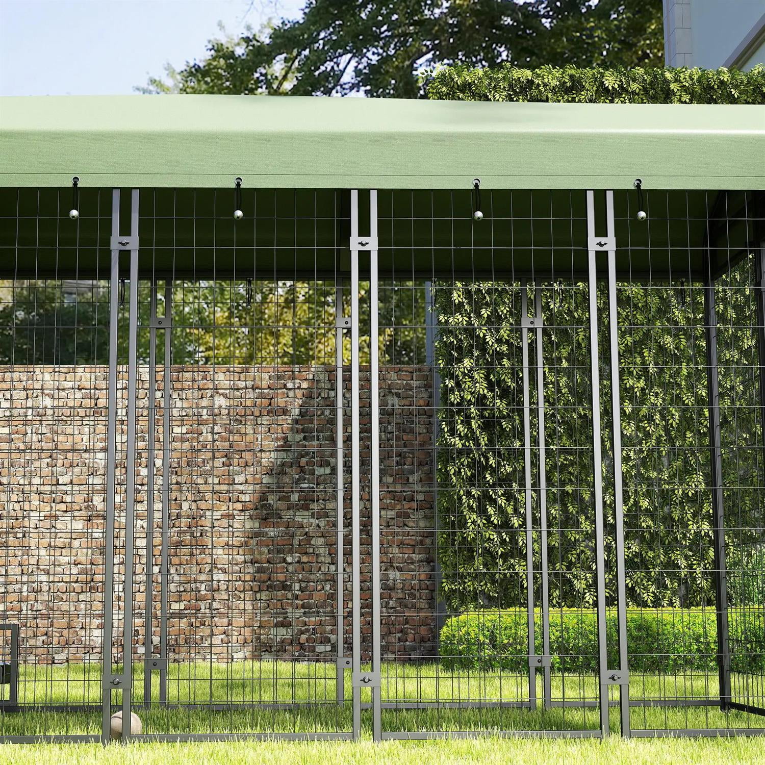 Pefilos 94" Outdoor Dog Kennel with Rotating Bowl Holders, Dog House Pet Playpen with Waterproof Cover for Large Dogs, Green