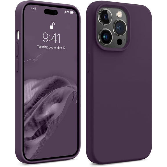 iPhone 14 Pro Phone Case,Liquid Silicone Ultra Slim Shockproof Protection Phone Case with [Soft Anti-Scratch Microfiber Lining], 6.1 inch (Deep Purple)