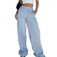 thumbnail image 2 of Pantalones anchos de cintura alta con lazos laterales para mujer - Pantalones casuales plisados - Cremallera, color liso - Ropa de moda de poliéster, 2 of 8