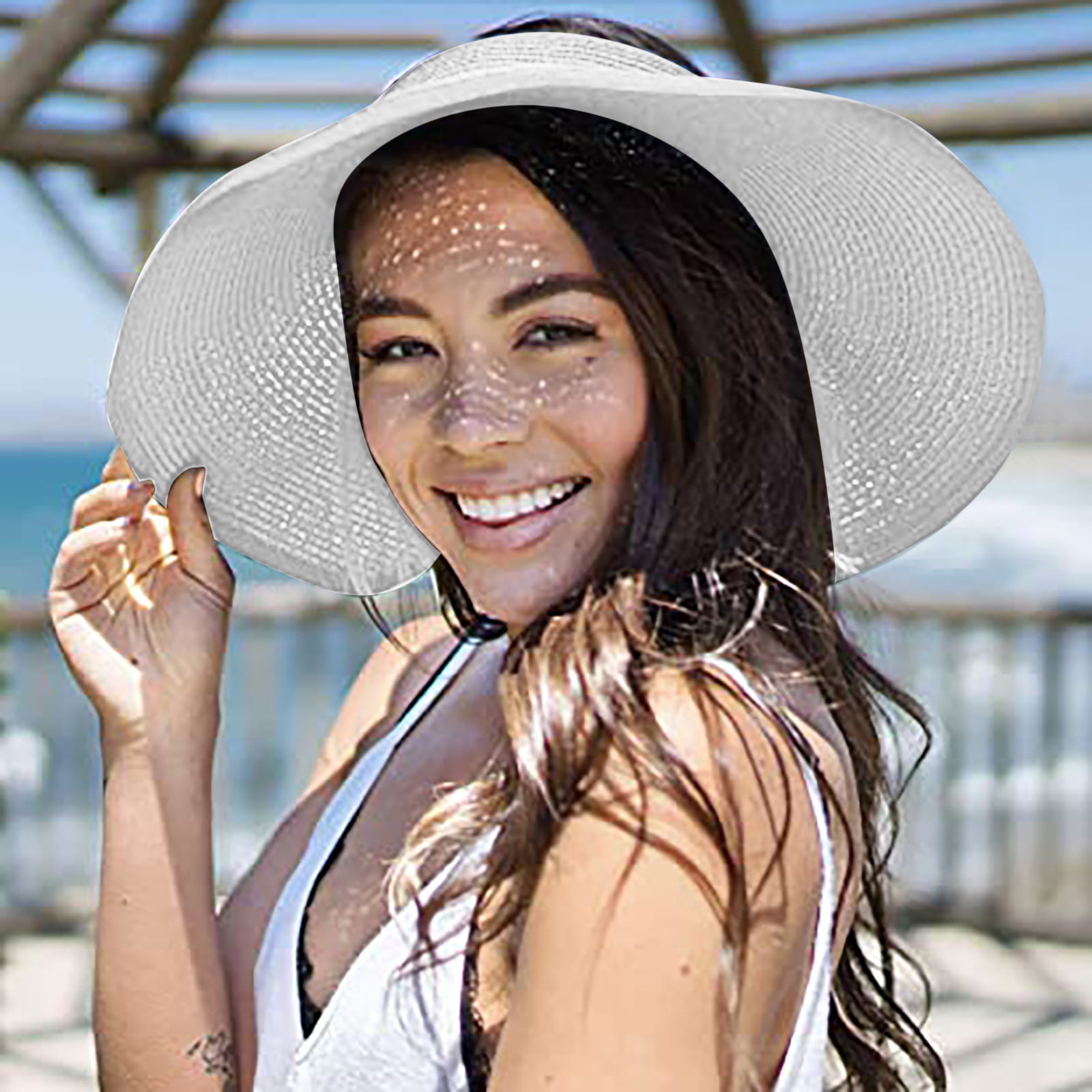 Women Lady Wide Brim Straw Hat Floppy Foldable Roll up Beach Cap Sun Hat 