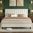 thumbnail image 1 of King Size Bed Frame, Velvet Upholstered Platform Bed with Adjustable Vertical Channel Tufted Headboard, No Box Spring Needed, Easy Assembly, White, 1 of 7