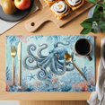 thumbnail image 2 of Coastal Octopus Blue Placemats Set of 12 Summer Beach Nautical Coral Starfish Place Mats Indoor Wipeable Table Mats Washable Dining Table Placemats for Kitchen Holiday Party Home Decor 13x19 Inch, 2 of 9