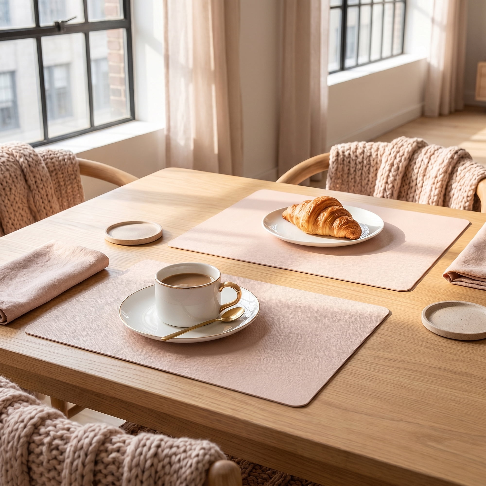 Unique Bargains 6 Pack Faux Leather Placemat for Kitchen Dining Table Decor Yellow 17"x12"