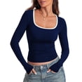 thumbnail image 7 of Womens Long Sleeve Square Neck Ribbed Knit Top Color Block Fitted Basic Crop Tee Fashion Clothes 2025, 7 of 7
