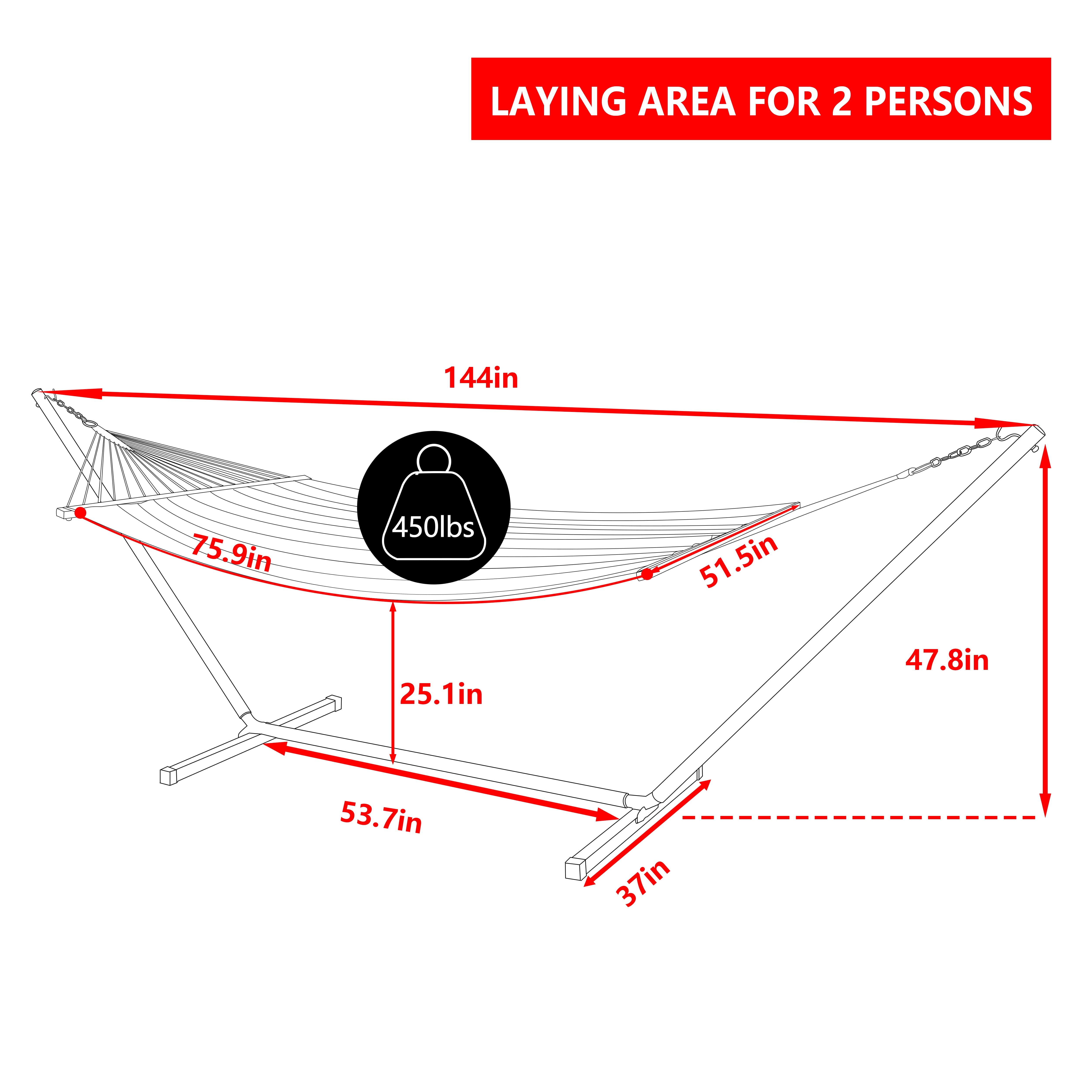 VEIKOUS 2 Person Portable Double Hammock w/Steel Stand w/Pillow and Spreader Bars, Striped Blue