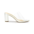 thumbnail image 3 of BLISSFUL STEP Women's Clear Point Toe High Block Heel Mules Slides Sandals Silver 9.5, 3 of 8
