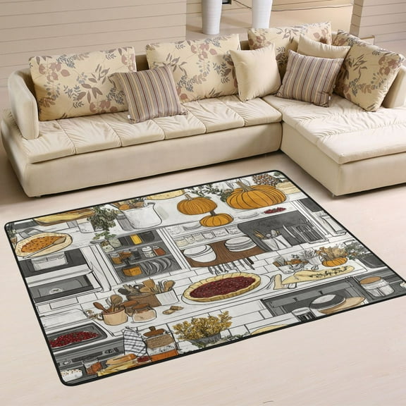 Cartoon Kitchen Pattern Soft Polyester Area Rug 36''x24'', Non Slip, Memory Foam, Water Absorbent