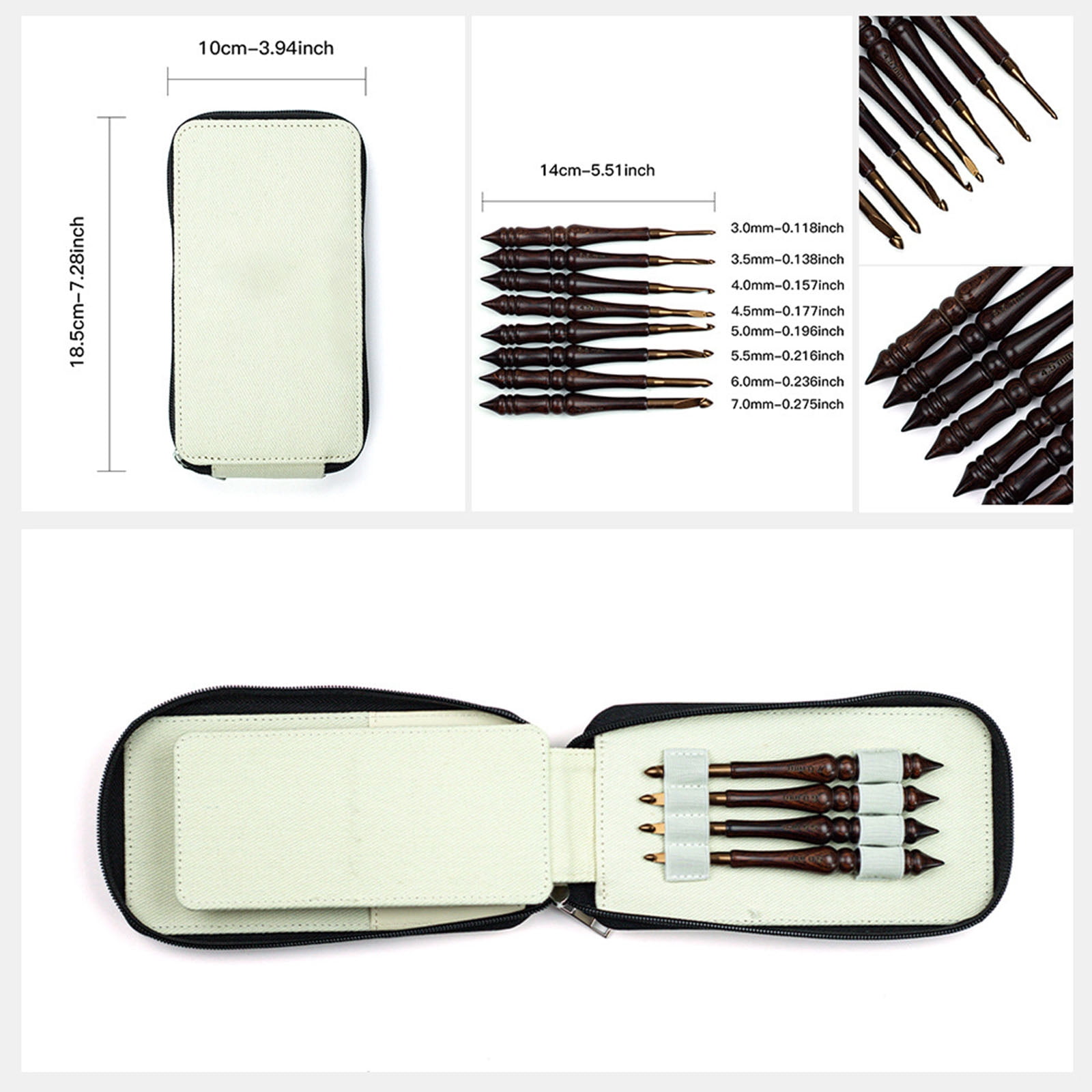 8Pcs Ergonomic Wood Handle Aluminium Crochet Hook for Sweater Scarves Knitting Craft 3.0-7.0mm