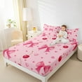 thumbnail image 4 of Manfei Girls Pink Ribbon Twin Sheet Sets, Cartoon Bowknot Bow-tie Twin Fitted Sheet, Princess Cherry Love Heart Flat Sheet, Microfiber Bedroom Decor, 3 Pieces, 4 of 7