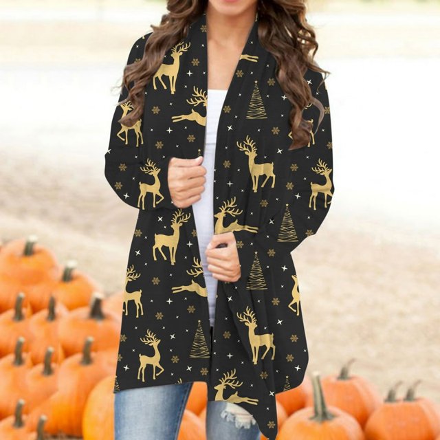 Cardigans pour Femmes Cardigan Long Cardigans pour Femmes Liquidation Cardigan Impression Numérique Manteau de Noël à Manches Longues pour Femmes