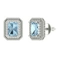 thumbnail image 2 of 2.44Ct Brilliant Emerald Cut Halo Studs Genuine Blue Natural Aquamarine Solid 14K White Solid Solid Gold Everyday Dainty Earrings Screw Back, 2 of 7