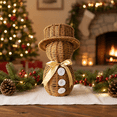 thumbnail image 4 of Woven Rattan Snowman Christmas Decor, Wicker Snowman with Hat & Satin Bow, Xmas Tabletop Ornaments for Mantel Fireplace Tiered Tray, Brown, 11 in, 4 of 10