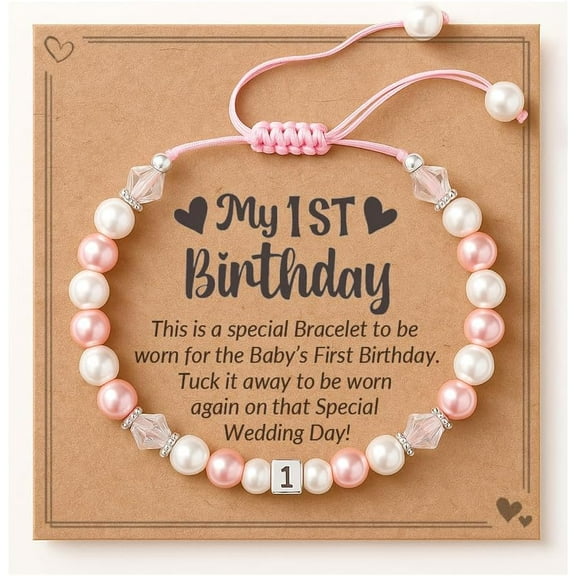 Birthday Gift for Girls Aged 1-8: Adjustable Pink and White Pearl Bracelet Perfect for Daughters, Nieces, or Granddaughters