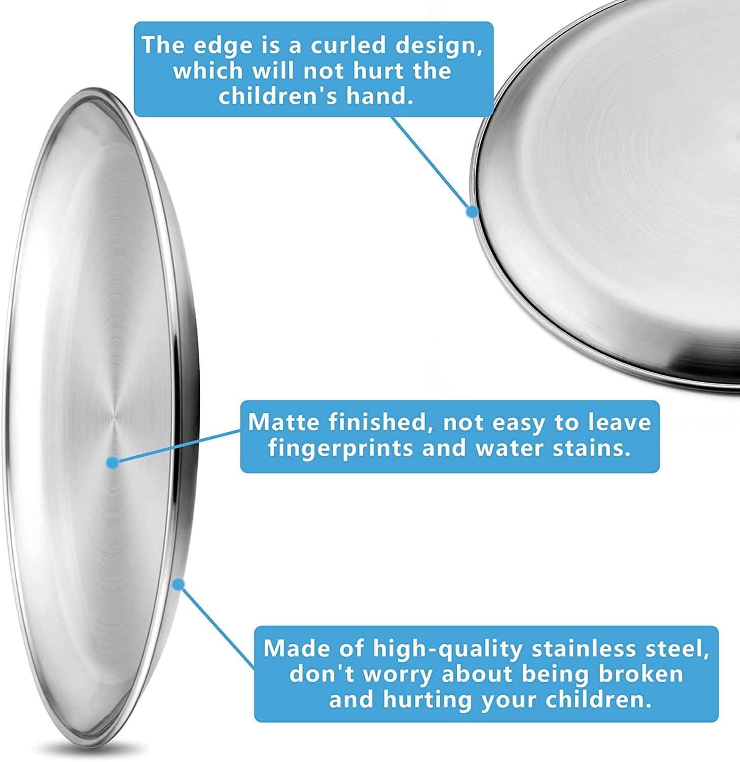 KAMUGO Stainless Steel Plates 9 inch 304 Metal ,Dinner Plate Sets for Kitchen ,Camping Plates 8Pcs for Picnic, Outdoor Party