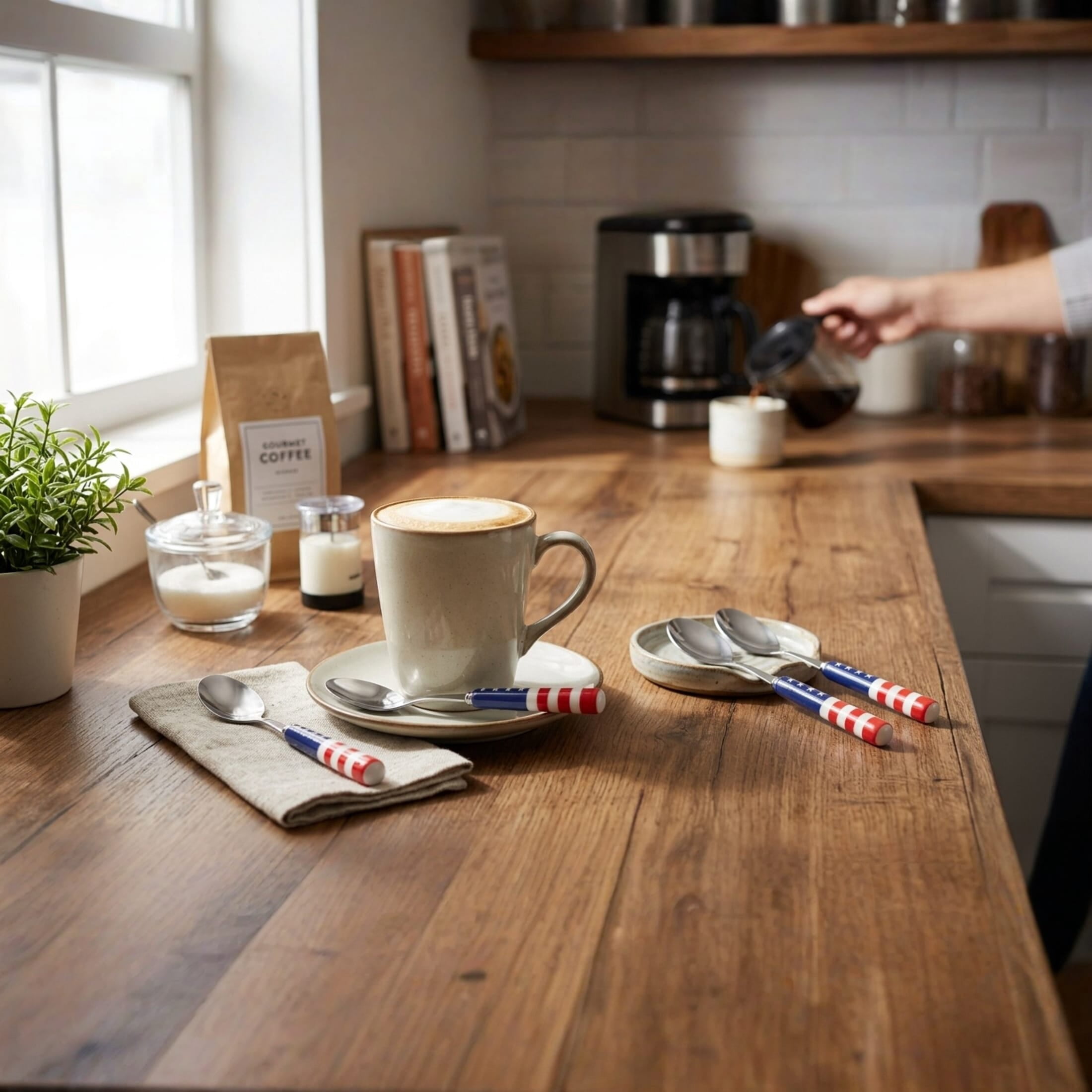 International Silver Stars and Stripes Ceramic Handle Coffee Spoons Set of 4