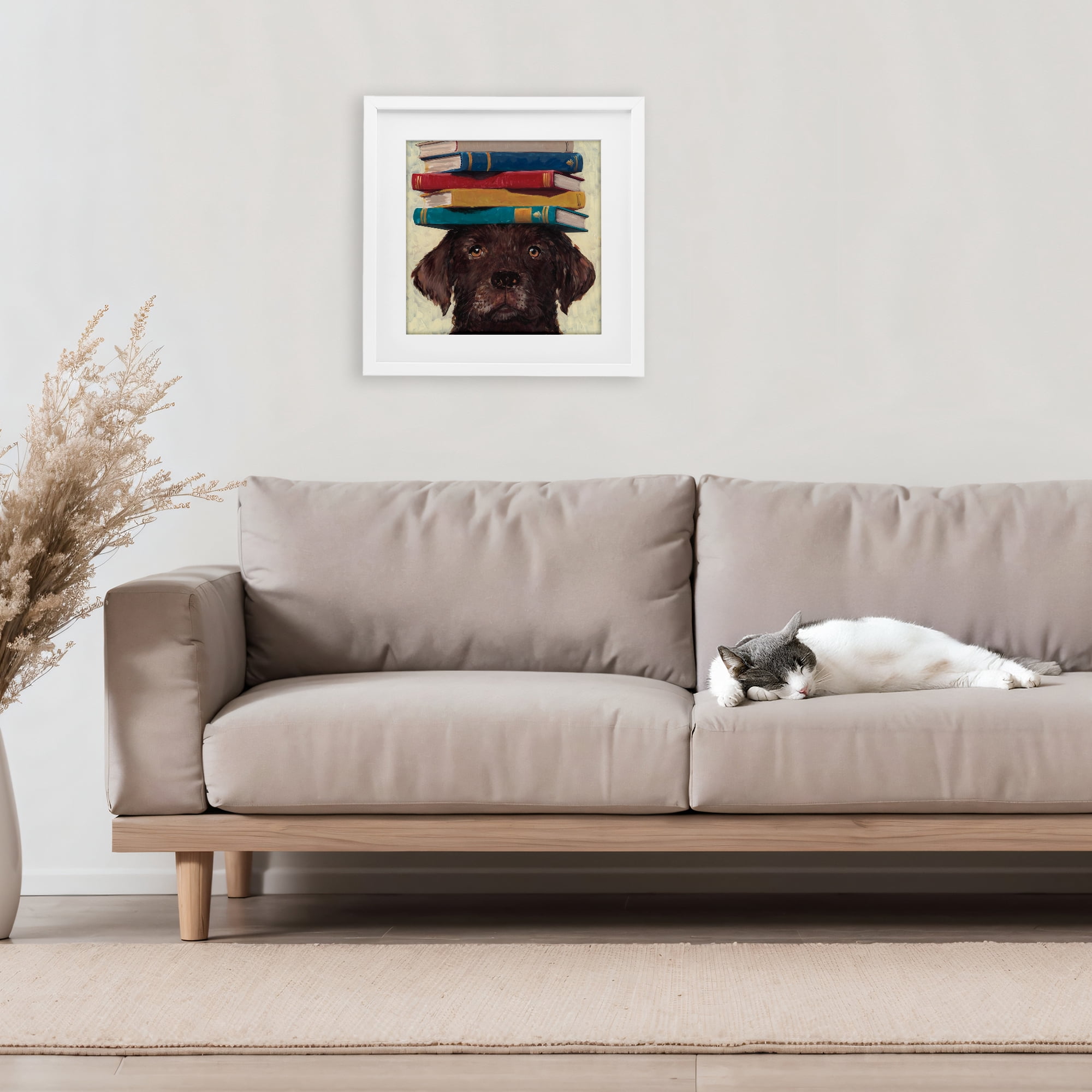 Stupell Industries Studious Abby Dog White Framed Print Under Glass, design by Studio Bautista