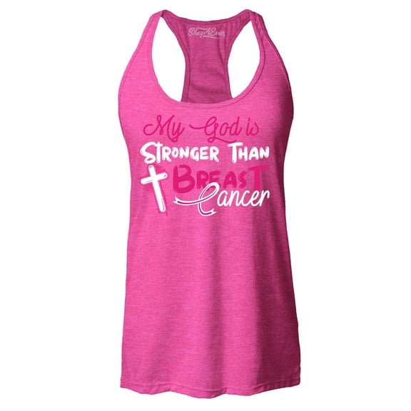 Shop4Ever Women's My God is Stronger Than Breast Cancer Racerback Tank Top Large Fuchsia
