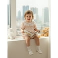 thumbnail image 3 of Cenuakty Toddler 0-18M Girls Romper, Short Sleeve Doll Collar Plaid Flower Infant Bodysuit Summer Clothes, 3 of 9