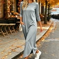 thumbnail image 2 of Zynoxe Maxi Dresses for Women Classic Round Neck 3/4 Sleeve Dresses Casual Loose Solid Color Long Dress Soft Stretchy Daily Wear T-Shirt Dresses with Side Spilt & Pockets S, 2 of 8