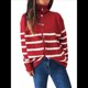 thumbnail image 3 of Suéteres de Larga con Bloques de Color para Mujer, Blusas A Rayas, Cárdigan de Punto con Botones y Abertura Frontal, Abrigos y Chaquetas. Rojo L, 3 of 10