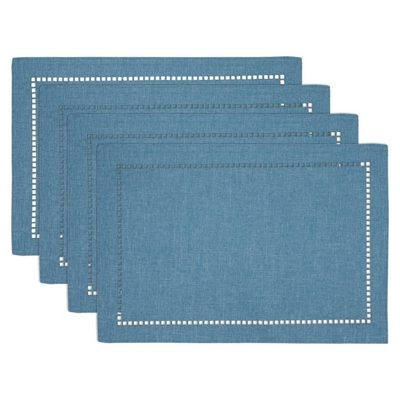 Fennco Styles Solid Color Laser-Cut Hemstitch Design Table Placemats 13" W x 19" L, Set of 4 - Classic Table Mats for Dining Table Décor, Banquets, Holiday, Family Gathering and