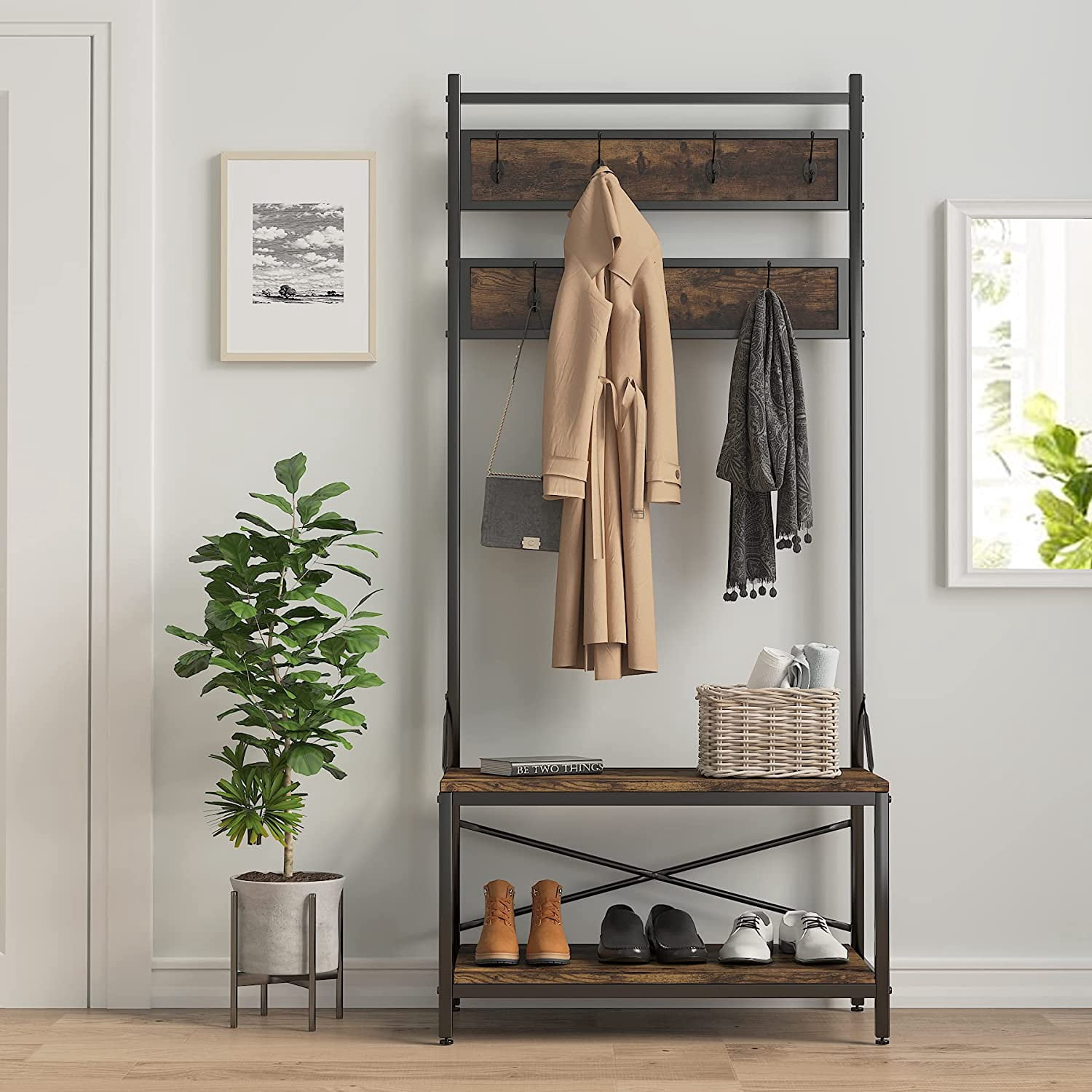 Furniture Entryway Furniture SONGMICS Vintage Coat Rack Shoe Bench