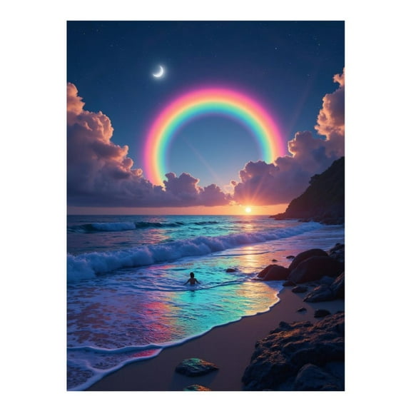Diamond Art Kit for Adults, Celestial Beach Sunset Rainbow Moon Diamond Painting for Adults Beginners, DIY Diamond Art Painting Kits, 5D Diamond Painting Crafts for Home Decor 12x16 Frameless