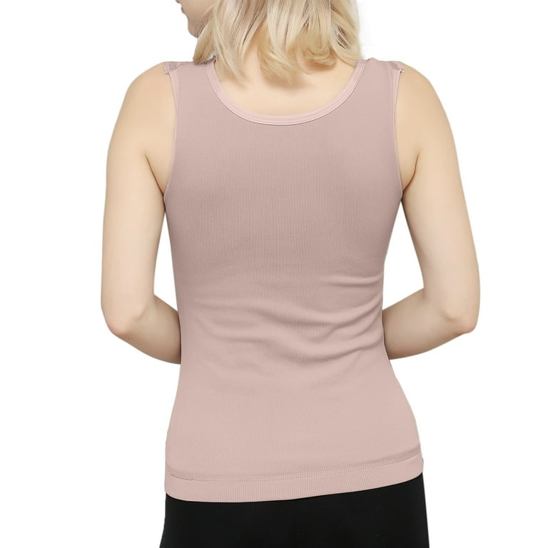 Sleeveless Thermal Shirts For Women With Built In Bra V Neck Lined